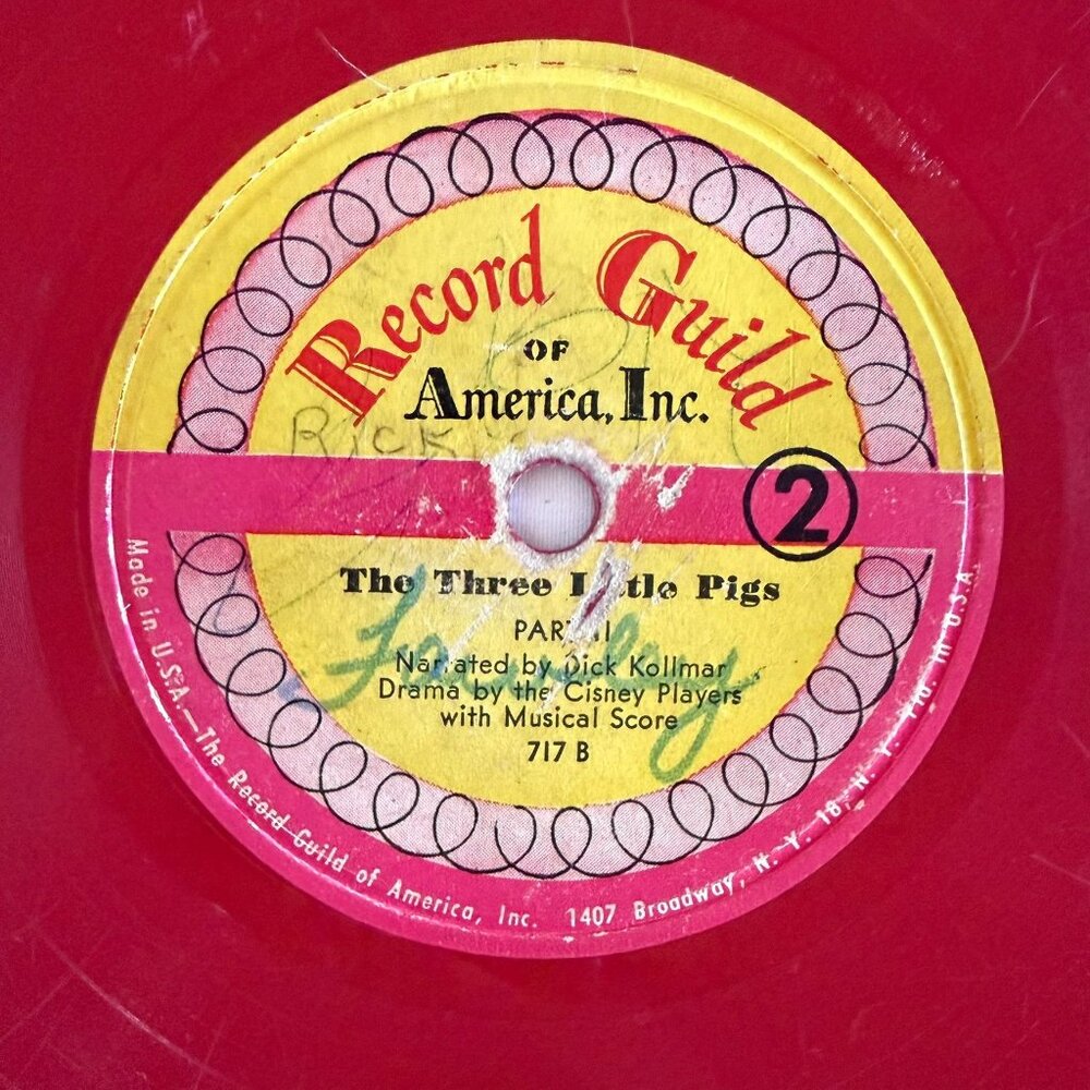 Vintage Three Little Pigs Red Record Guild America Childrens 6.5 Inch Record - Picture 5 of 9